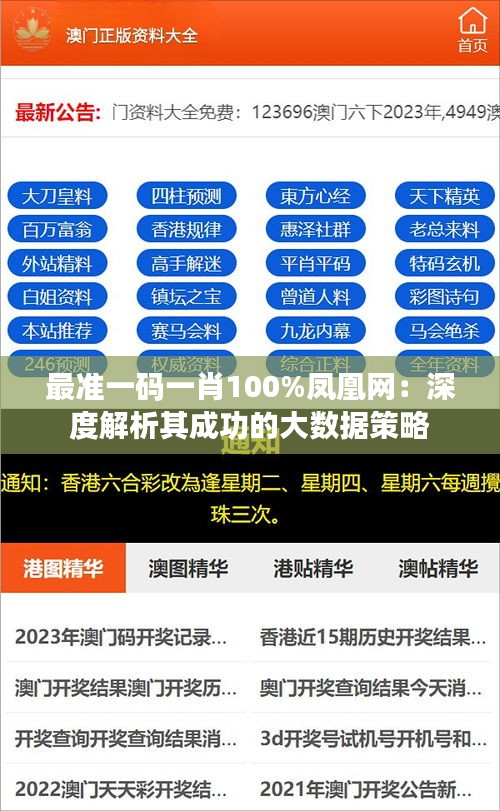 最準(zhǔn)一碼一肖100%鳳凰網(wǎng)：深度解析其成功的大數(shù)據(jù)策略