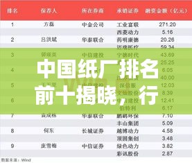 中國(guó)紙廠排名前十揭曉，行業(yè)巨頭榜單揭秘