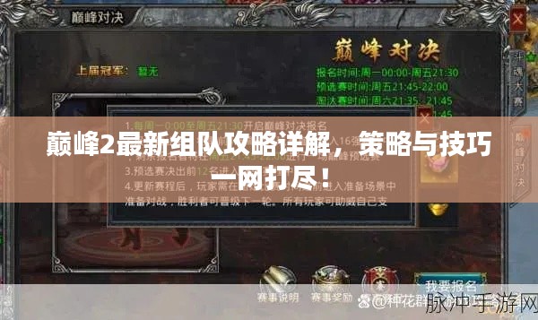 巔峰2最新組隊(duì)攻略詳解，策略與技巧一網(wǎng)打盡！