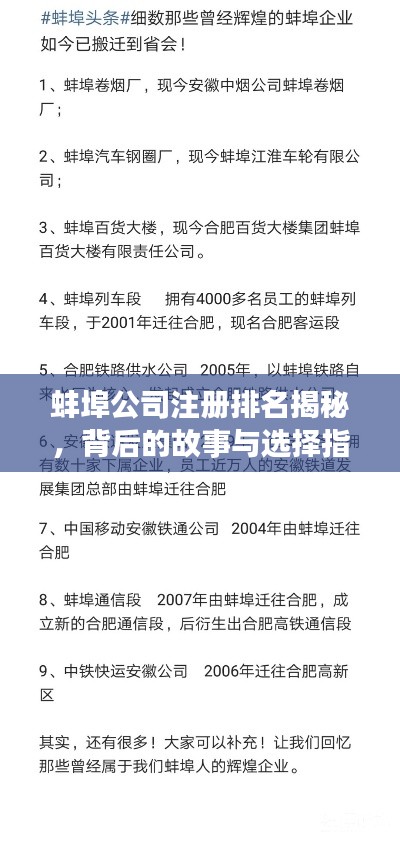 蚌埠公司注冊(cè)排名揭秘，背后的故事與選擇指南