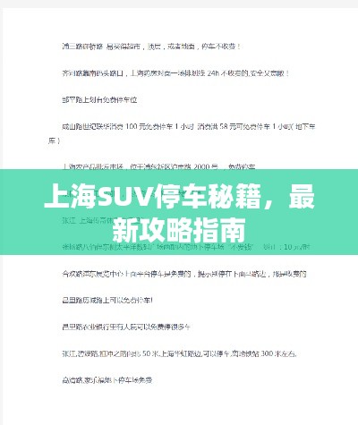 上海SUV停車秘籍，最新攻略指南
